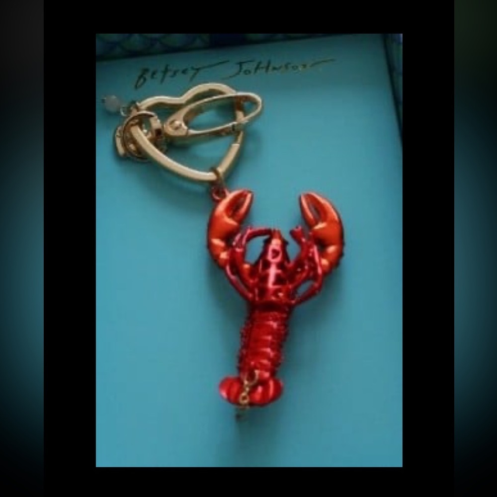 BETSEY JOHNSON Mermaid Life Crystal-Studded Shiny Red Lobster Bag Charm NEW NWT - Picture 3 of 6